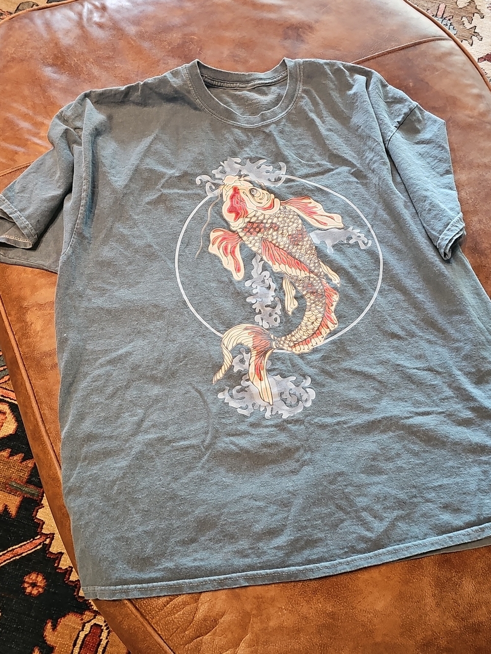 Urban Outfitters Blue Wash Koi Graphic Tee with Orange Accents